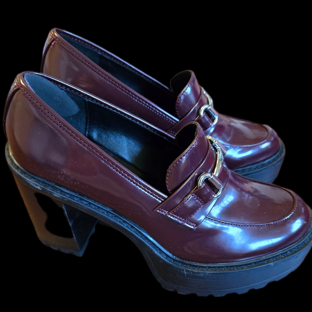 Madden Girl Womens Burgundy Chunky Loafers- Kiera Oxblood